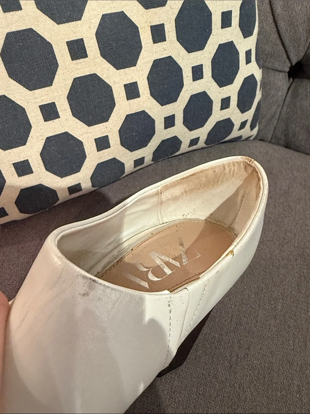 Zara White Pointed Leather Block-Heel Pumps